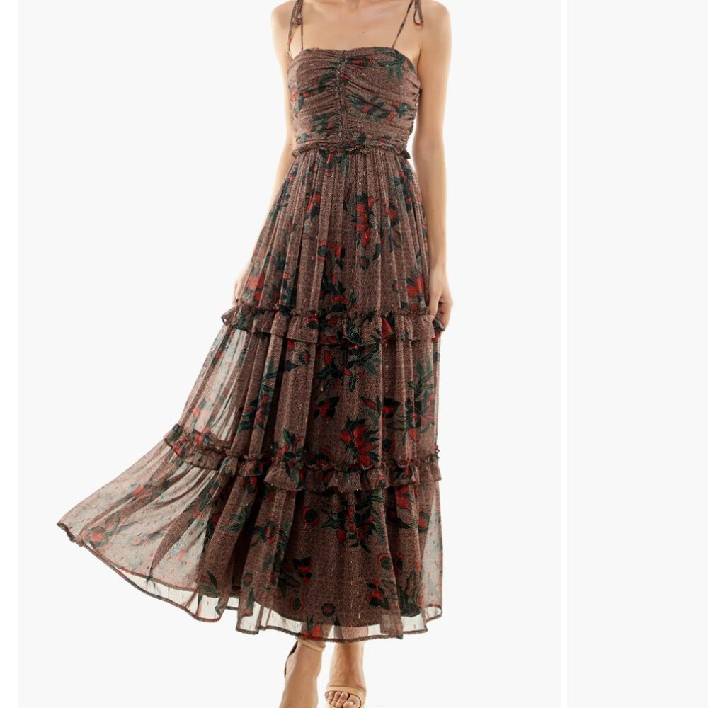 Shirred Metallic Maxi Dress